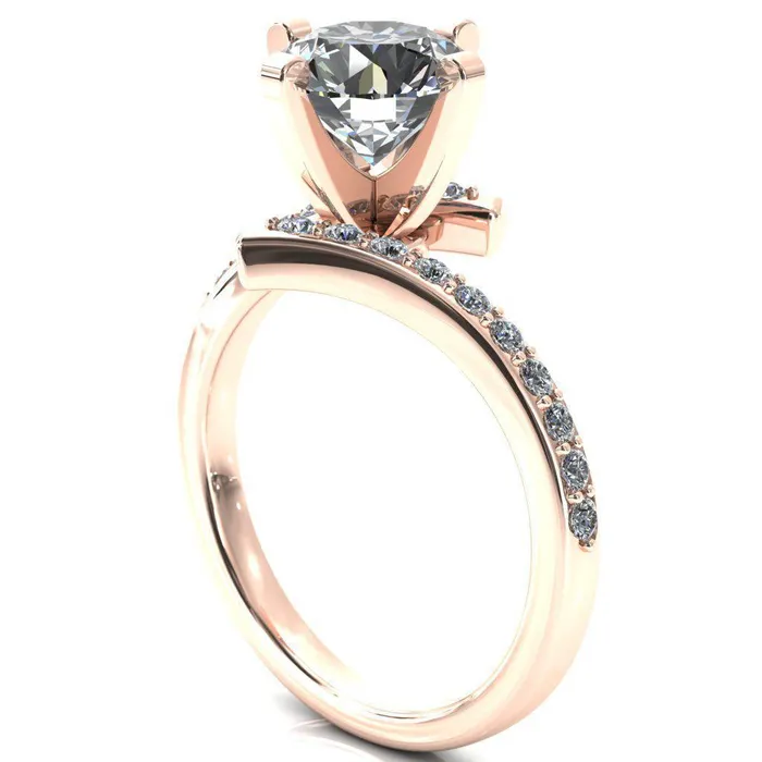 Orianna Round Center Stone 4 Prong 12 Eternity Bypass Shank Engagement Ring Fire Brilliance Rings