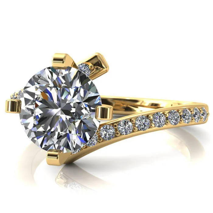 Orianna Round Center Stone 4 Prong 12 Eternity Bypass Shank Engagement Ring Fire Brilliance Rings
