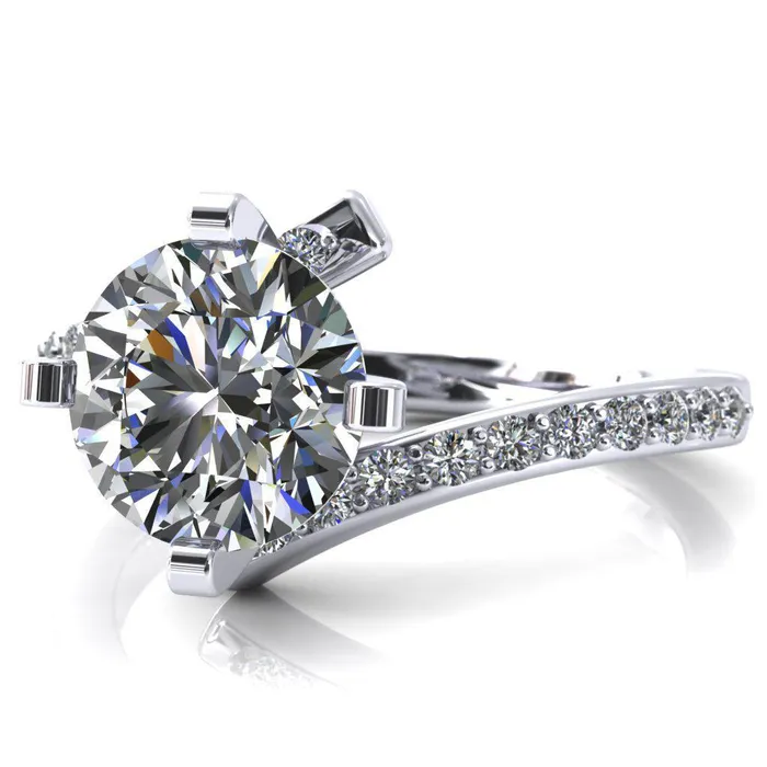 Orianna Round Center Stone 4 Prong 12 Eternity Bypass Shank Engagement Ring Fire Brilliance Rings