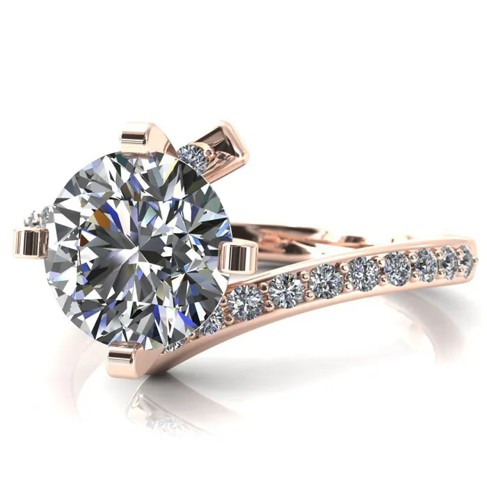 Orianna Round Center Stone 4 Prong 12 Eternity Bypass Shank Engagement Ring Fire Brilliance Rings