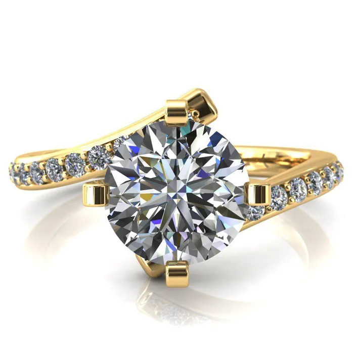 Orianna Round Center Stone 4 Prong 12 Eternity Bypass Shank Engagement Ring Fire Brilliance Rings