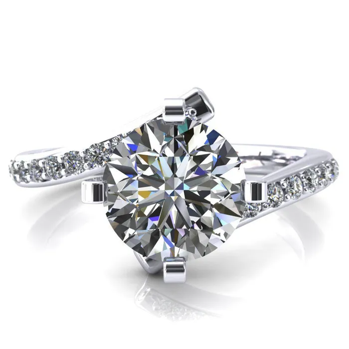 Orianna Round Center Stone 4 Prong 12 Eternity Bypass Shank Engagement Ring Fire Brilliance Rings
