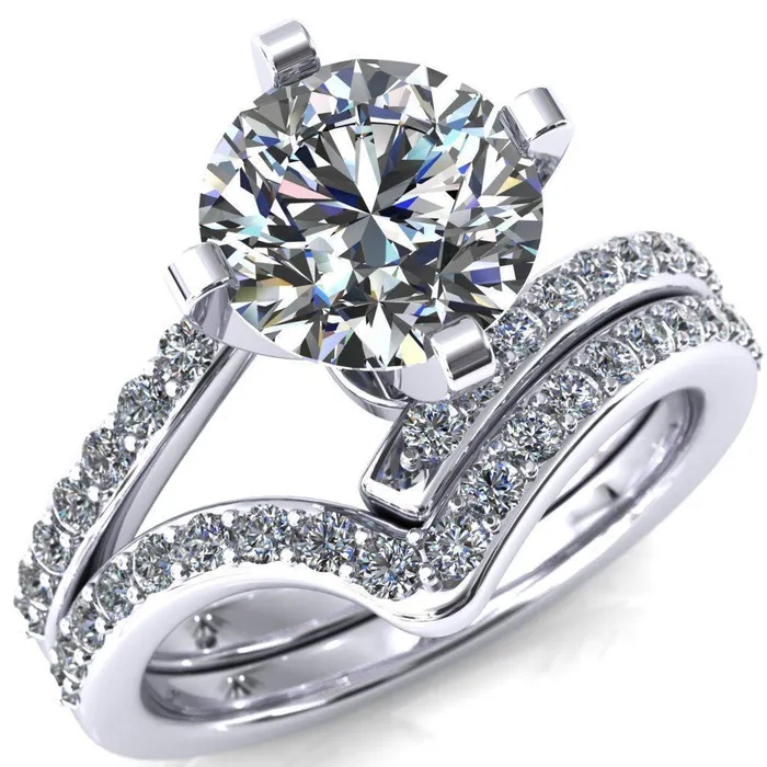 Orianna Round Center Stone 4 Prong 12 Eternity Bypass Shank Engagement Ring Fire Brilliance Rings