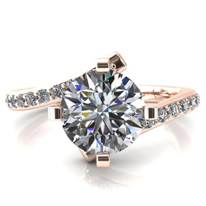 Orianna Round Center Stone 4 Prong 12 Eternity Bypass Shank Engagement Ring Fire Brilliance Rings