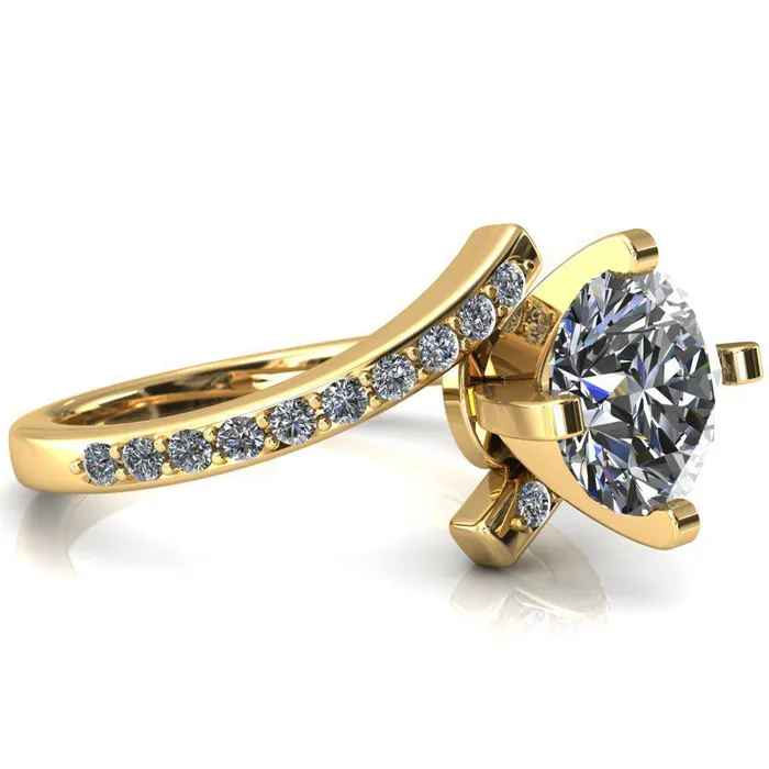 Orianna Round Center Stone 4 Prong 12 Eternity Bypass Shank Engagement Ring Fire Brilliance Rings