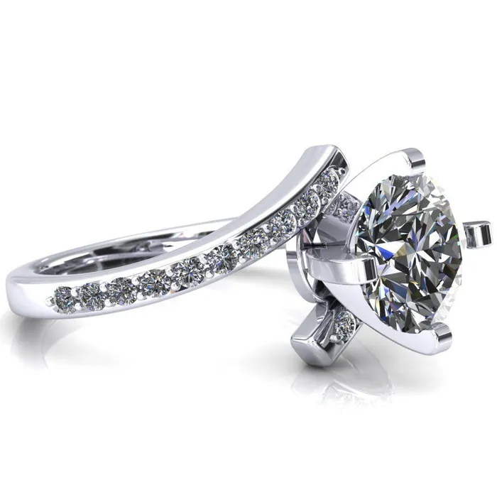 Orianna Round Center Stone 4 Prong 12 Eternity Bypass Shank Engagement Ring Fire Brilliance Rings