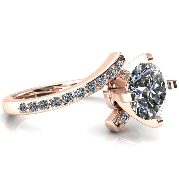 Orianna Round Center Stone 4 Prong 12 Eternity Bypass Shank Engagement Ring Fire Brilliance Rings