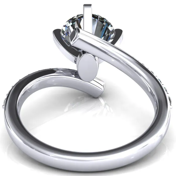 Orianna Round Center Stone 4 Prong 12 Eternity Bypass Shank Engagement Ring Fire Brilliance Rings