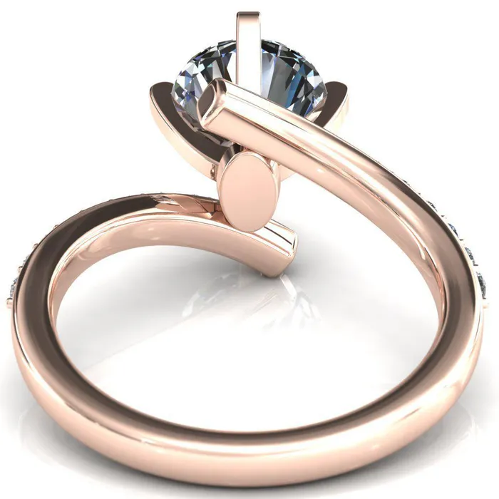 Orianna Round Center Stone 4 Prong 12 Eternity Bypass Shank Engagement Ring Fire Brilliance Rings