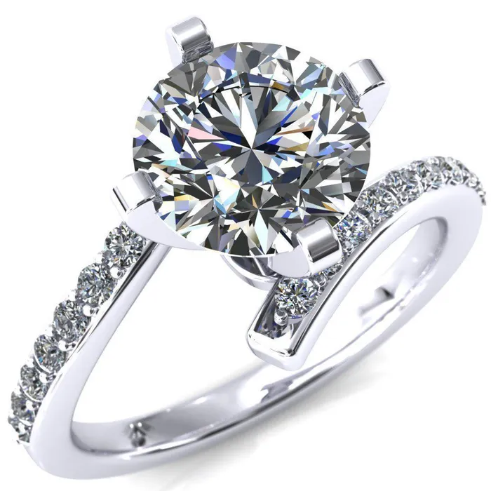 Orianna Round Center Stone 4 Prong 12 Eternity Bypass Shank Engagement Ring Fire Brilliance Rings