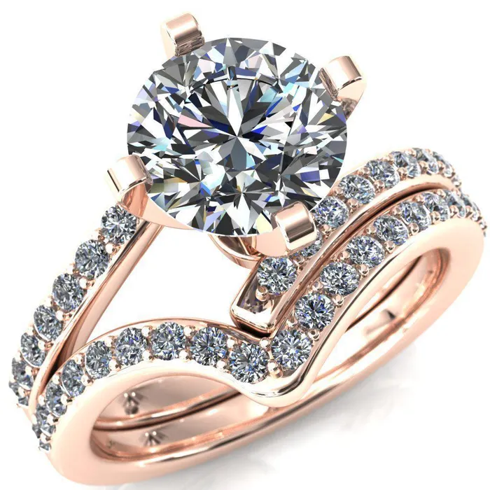 Orianna Round Center Stone 4 Prong 12 Eternity Bypass Shank Engagement Ring Fire Brilliance Rings