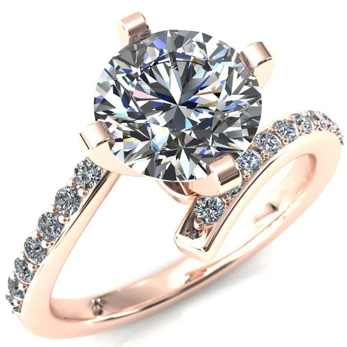 Orianna Round Center Stone 4 Prong 12 Eternity Bypass Shank Engagement Ring Fire Brilliance Rings