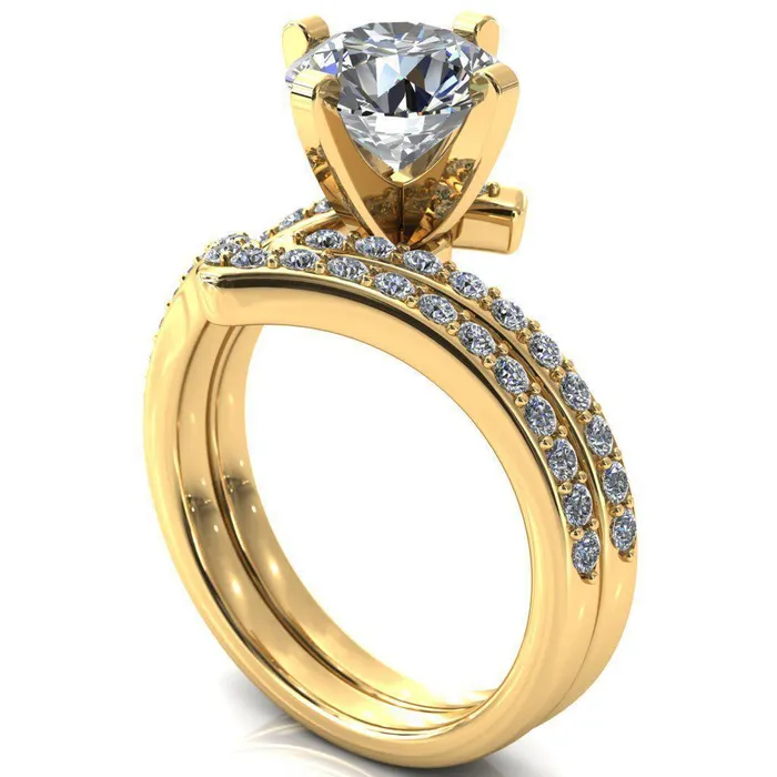 Orianna Round Center Stone 4 Prong 12 Eternity Bypass Shank Engagement Ring Fire Brilliance Rings