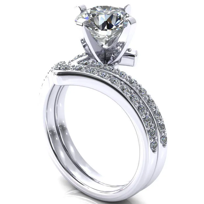 Orianna Round Center Stone 4 Prong 12 Eternity Bypass Shank Engagement Ring Fire Brilliance Rings
