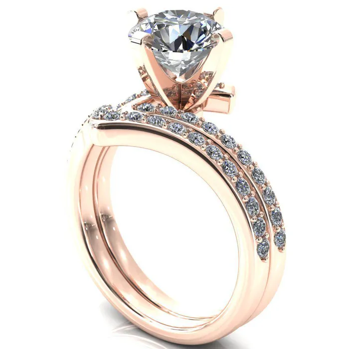Orianna Round Center Stone 4 Prong 12 Eternity Bypass Shank Engagement Ring Fire Brilliance Rings