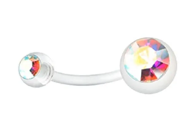 P26 Silver Double Ball Iridescent Gemstone Belly Button Ring 02 Rings