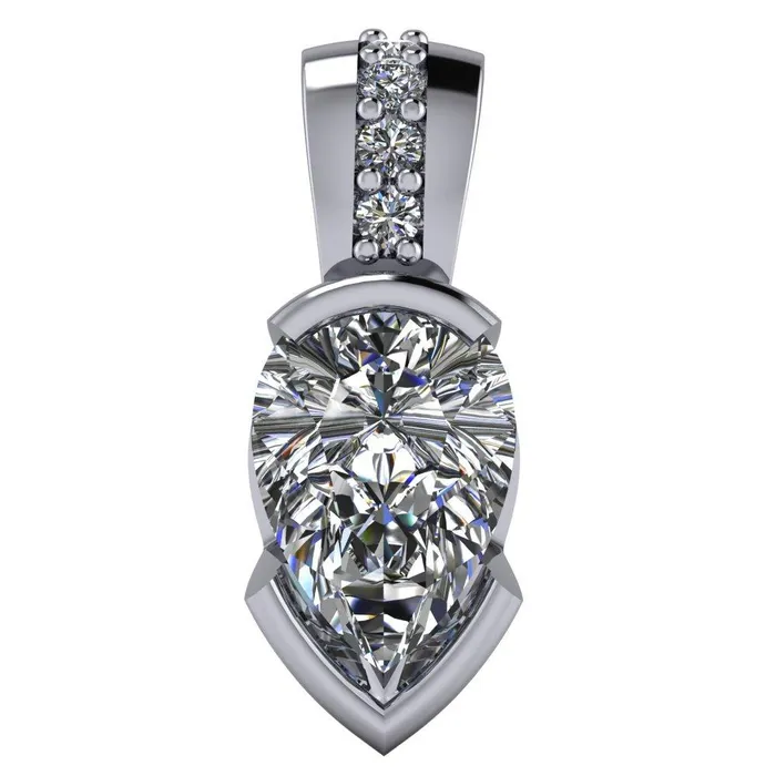 Pear Moissanite Half Bezel Diamond Bail Pendant Fire Brilliance Necklaces
