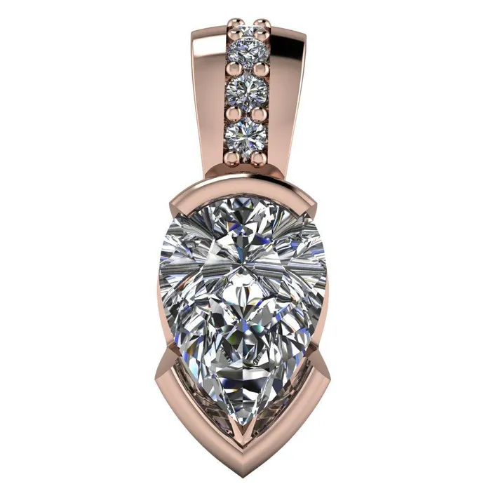 Pear Moissanite Half Bezel Diamond Bail Pendant Fire Brilliance Necklaces