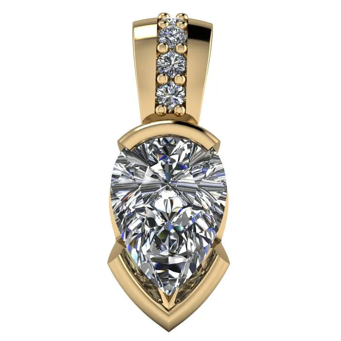 Pear Moissanite Half Bezel Diamond Bail Pendant Fire Brilliance Necklaces