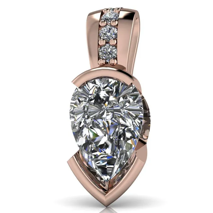 Pear Moissanite Half Bezel Diamond Bail Pendant Fire Brilliance Necklaces