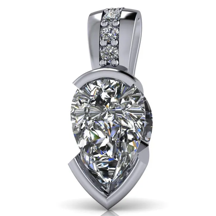 Pear Moissanite Half Bezel Diamond Bail Pendant Fire Brilliance Necklaces