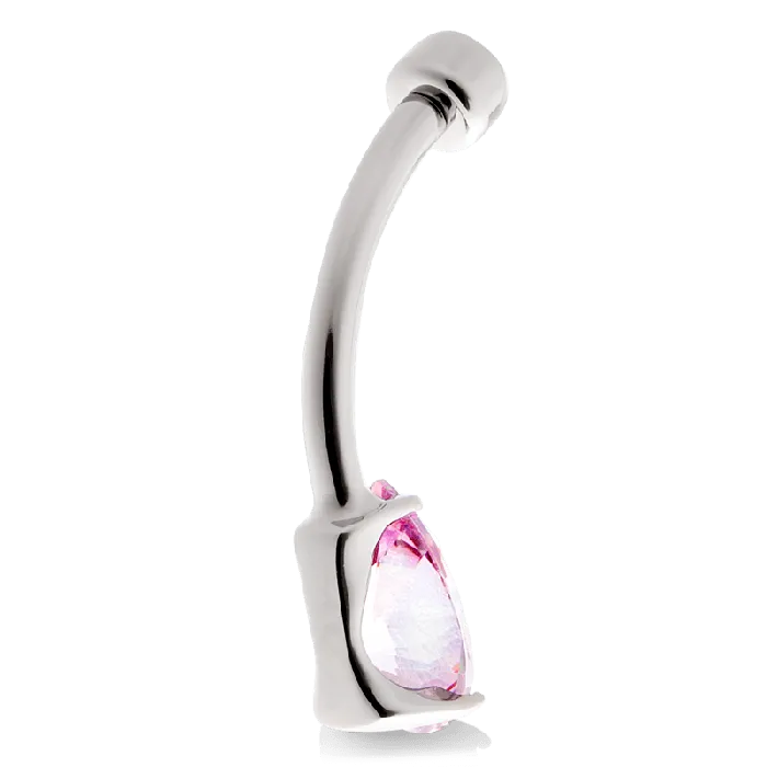 Pear Navel Curve Pink CZ Anatometal Earrings