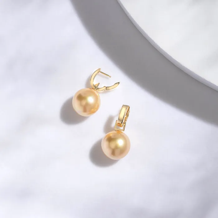 Pearly Lustre Earrings 18k Solid Gold South Sea Golden Pearl Earrings KE00076