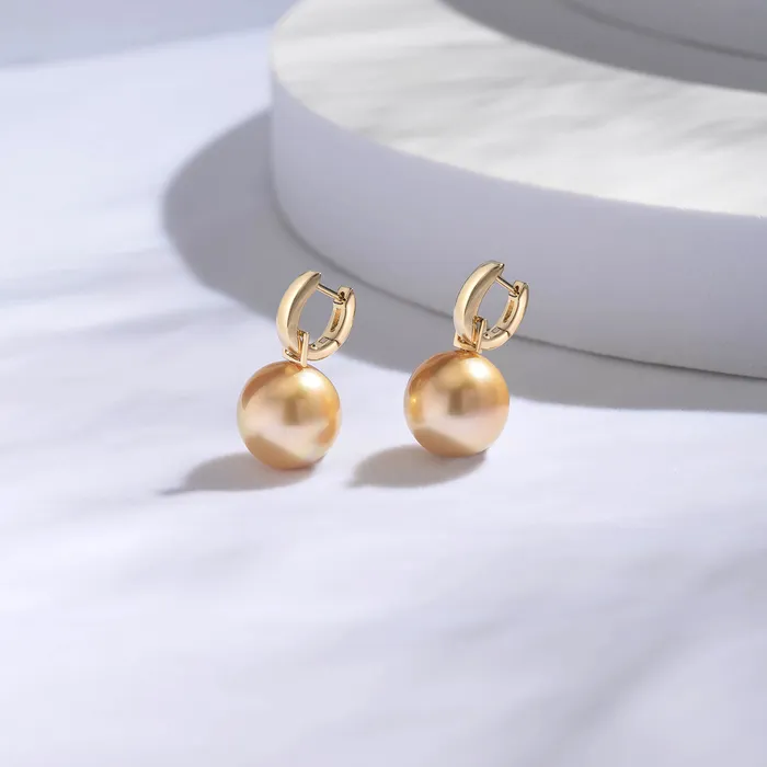 Pearly Lustre Earrings 18k Solid Gold South Sea Golden Pearl Earrings KE00076
