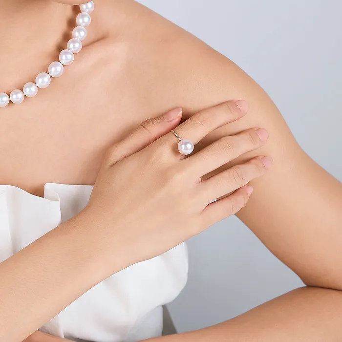 Pearly Lustre Rings Top Grade 18K Gold Edison Pearl Ring KR00097