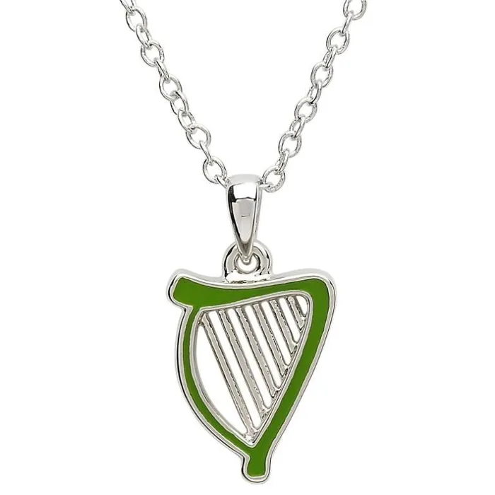 PlatinumWare Green Enamel Harp Pendant Shanore Necklaces