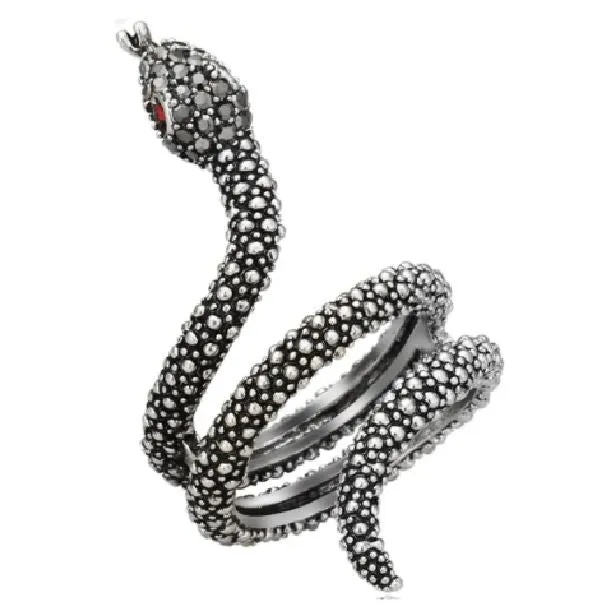POLLY AR31 Silver Red Rhinestone Snake Adjustable Ring Rings