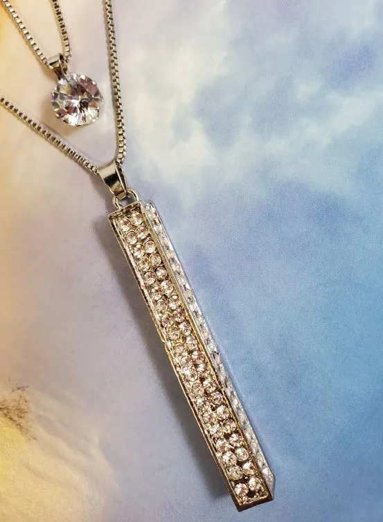 polly AZ1406 Silver Rhinestone Long Rectangle Necklace with FREE Earrings Necklaces polly AZ1406 Silver Rhinestone Long Rectangle Necklace with FREE Earrings Necklaces