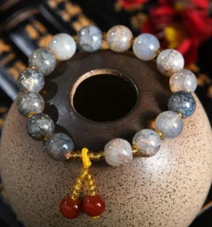 polly Bracelets B1285 Gray Crackle Glass Bead Bracelet
