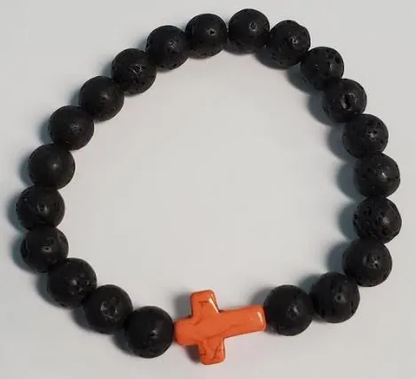 polly Bracelets B839 Black Lava Stone Orange Cross Bead Bracelet