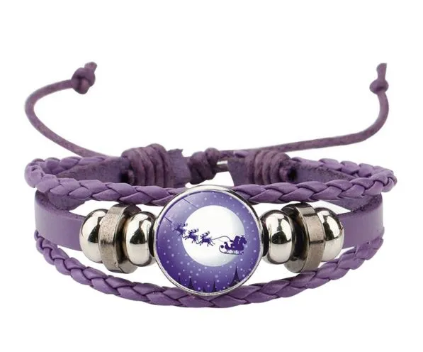 polly Bracelets Z86 Santa Sleigh with Reindeer Lavender Leather Bracelet