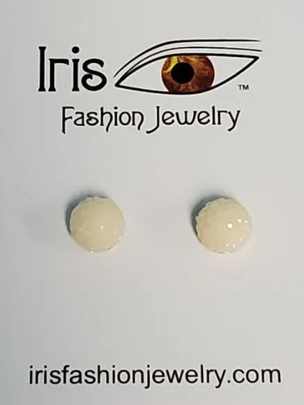 POLLY E653 Ivory Gemstone Covered Ball Magnetic Earrings Earrings