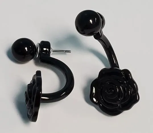 POLLY Earrings E1281 Black Rose Peek a Boo Earrings