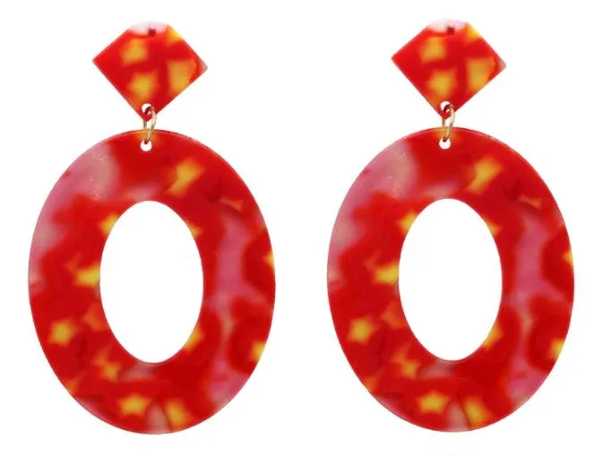 polly Earrings E1779 Red Yellow Oval Acrylic Earrings