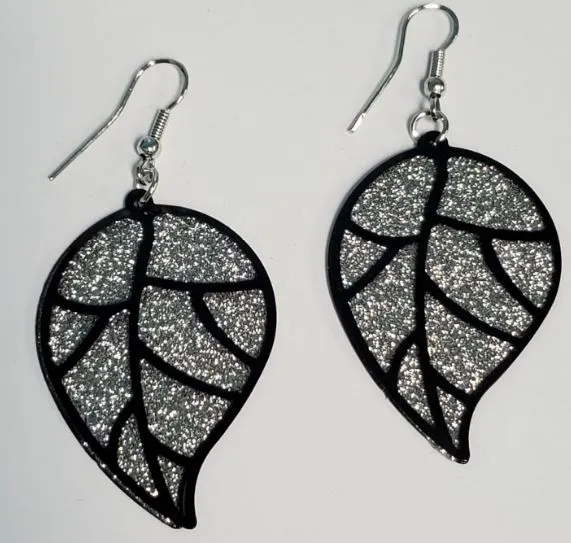 POLLY Earrings E79 Black Silver Glitter Metal Circle Earrings