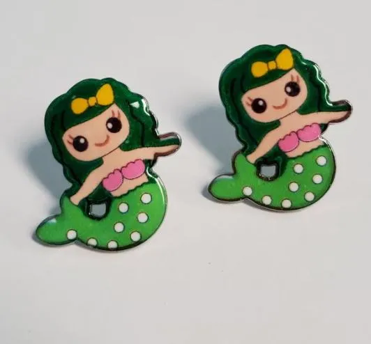 polly Earrings L259 Green Mermaid Earrings