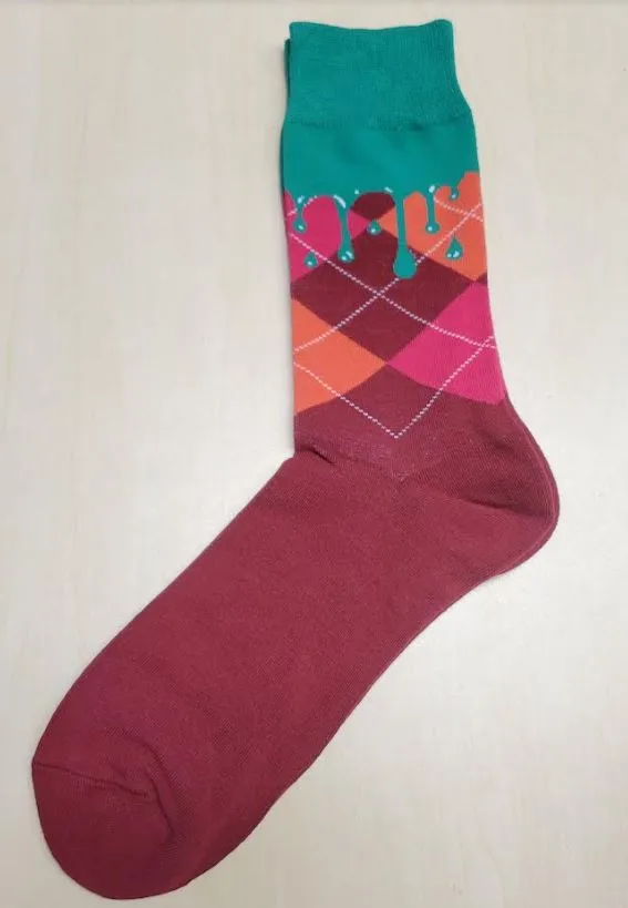 POLLY Earrings SF505 Burgundy Plaid Green Drip Socks