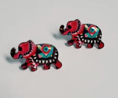 polly L254 Hot Pink Colorful Festive Elephant Earrings Earrings