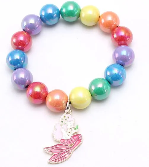 polly L414 Multi Color Pearlized Beads Mermaid Charm Bracelet Bracelets