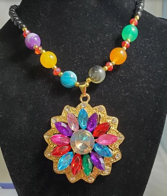 polly N1193 Black Multi Color Bead Colorful Rhinestone Flower Necklace with FREE Earrings Necklaces polly N1193 Black Multi Color Bead Colorful Rhinestone Flower Necklace with FREE Earrings Necklaces