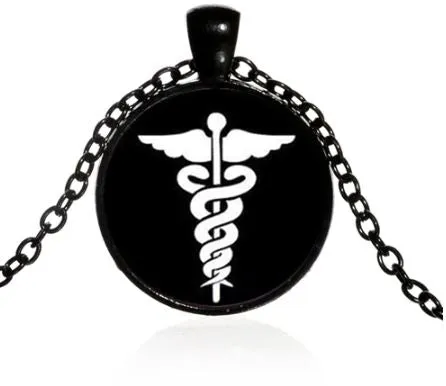 POLLY N1664 Black Medical Symbol Necklace with FREE Earrings Necklaces