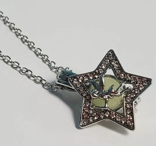 polly N219 Silver Glow in the Dark Rhinestone Star with Fairy Necklace with FREE EARRINGS Necklaces
