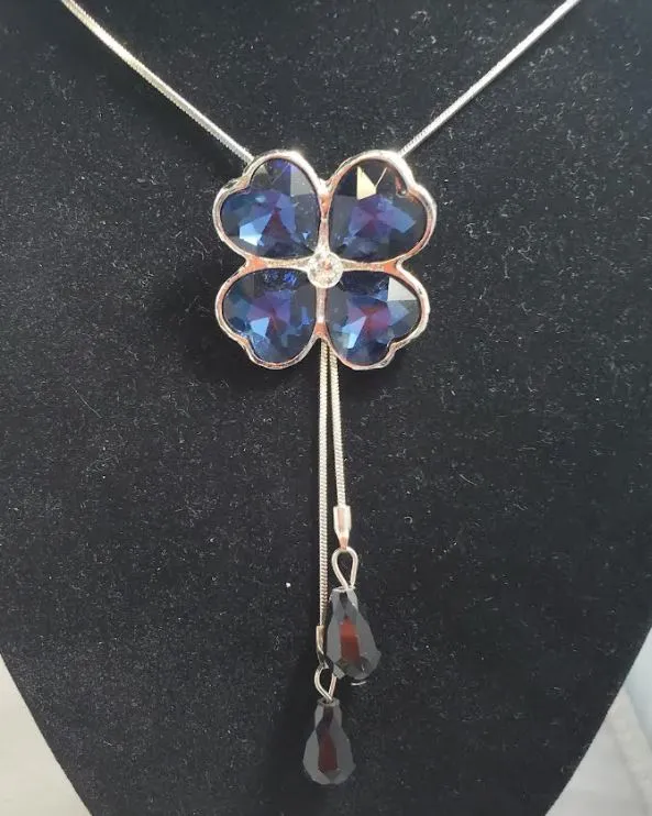 polly N2225 Silver Blue Gemstone Hearts Adjustable Sweater Necklace with FREE Earrings Necklaces polly N2225 Silver Blue Gemstone Hearts Adjustable Sweater Necklace with FREE Earrings Necklaces