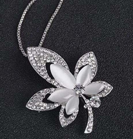 polly Necklaces AZ83 Silver Moonstone Rhinestone Maple Leaf Necklace with FREE Earrings polly Necklaces AZ83 Silver Moonstone Rhinestone Maple Leaf Necklace with FREE Earrings