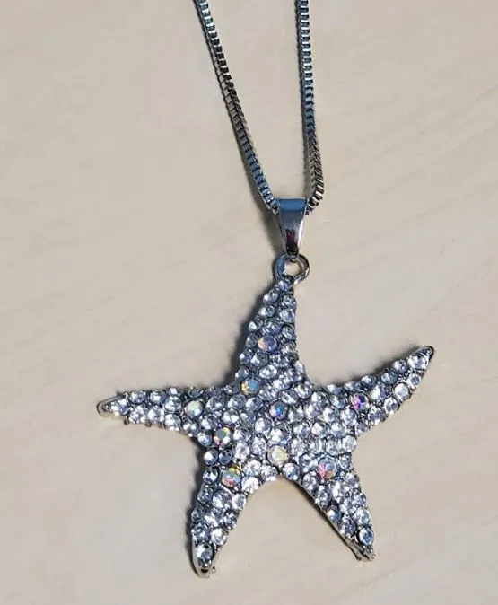 polly Necklaces N1119 Silver Iridescent Rhinestones Starfish Necklace with FREE Earrings polly Necklaces N1119 Silver Iridescent Rhinestones Starfish Necklace with FREE Earrings