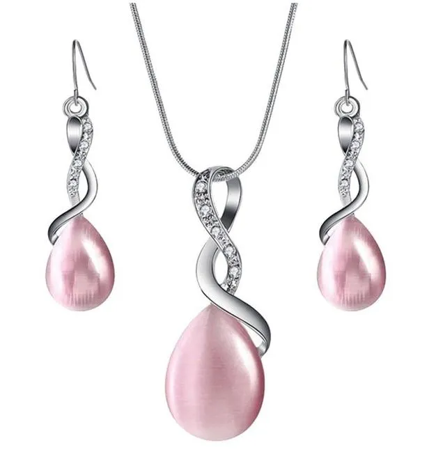 polly Necklaces N116 Silver Pink Moonstone Necklace with FREE Earrings